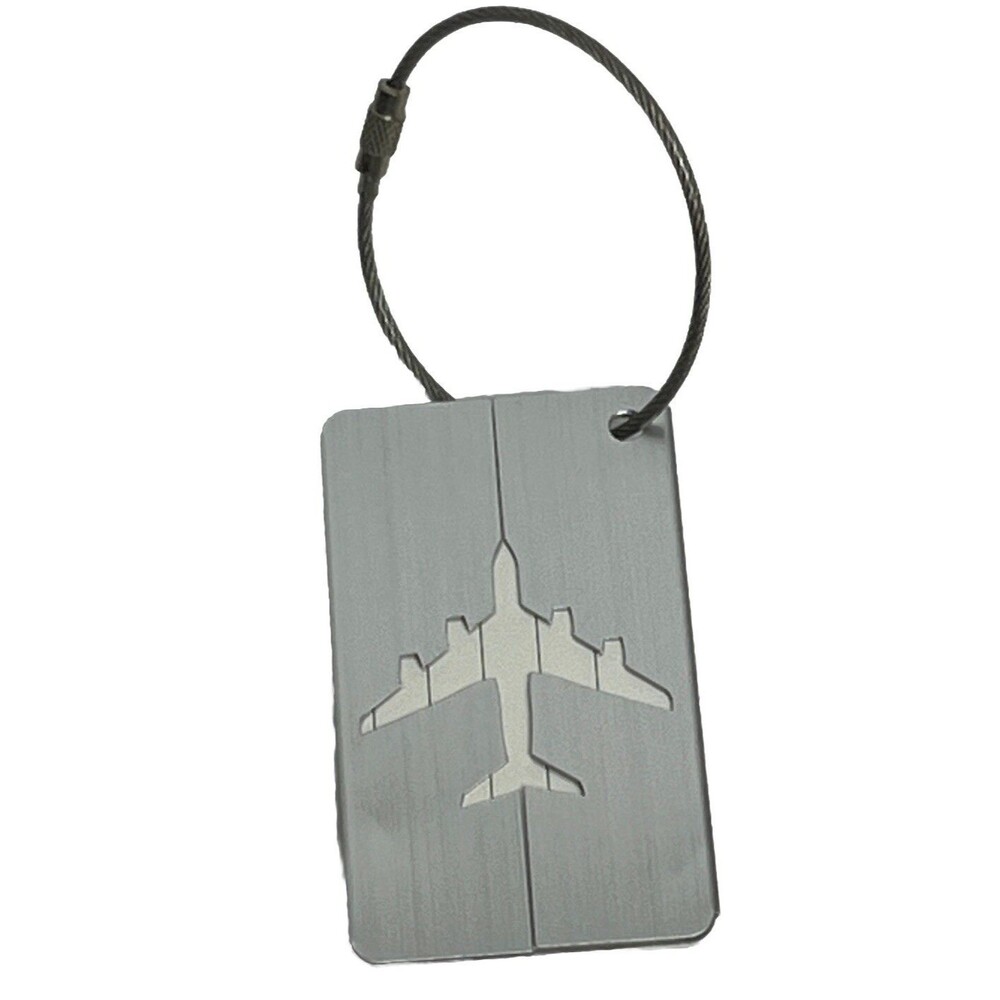 Silver Luggage Tag LOT 2 Airplane Travel Suitcase Label Aluminum Secure Cable